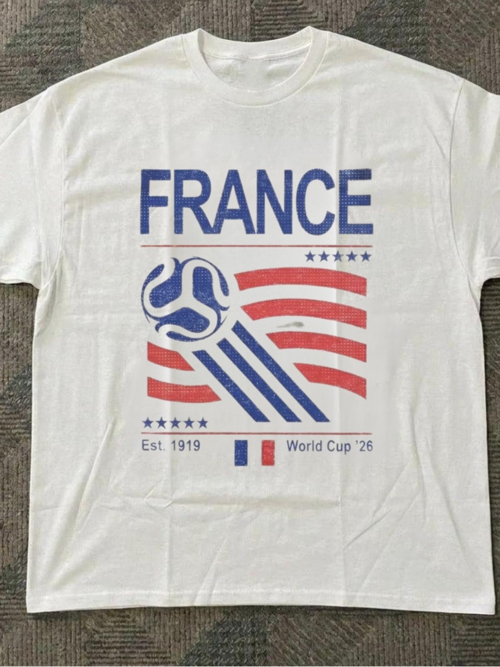 France Soccer World Cup Graphic Tee - White with Red & Blue Unisex